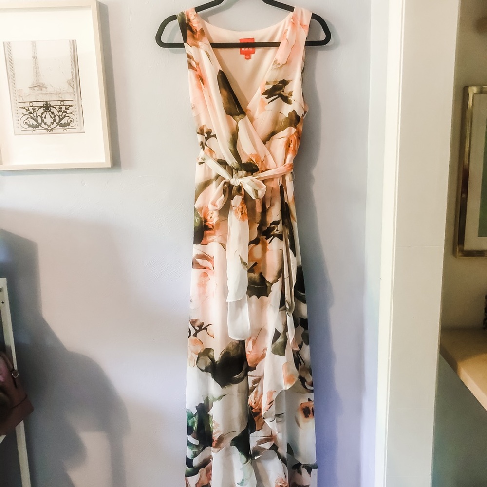 Floral chiffon ruffle faux wrap dress